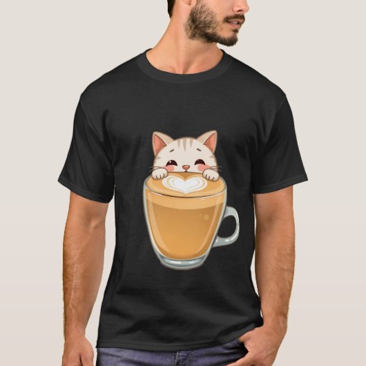 Cute White Cat Latte Art Coffee Heart  ✨🐾☕ T-Shirt (Vorderseite)