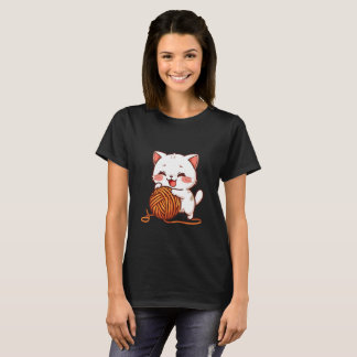 Cute White Cat Playing with Woolen Ball T-Shirt