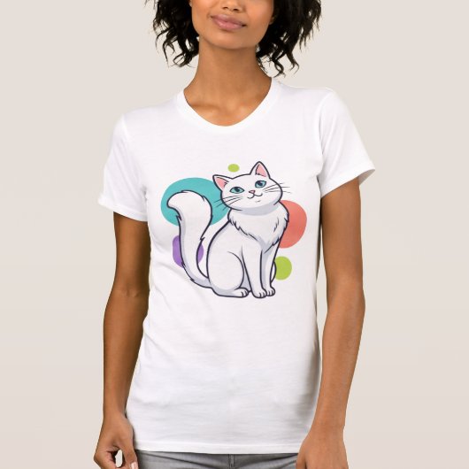 Cute White Cat Sitting Graphic Tee (Vorderseite)
