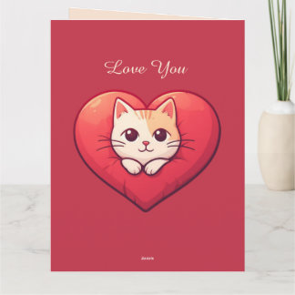 Cute White Cat with Heart Kawaii Kitty Love Design Karte