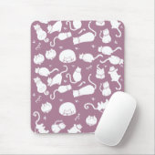 Cute White Cats Pattern on Mauve Background Mousepad (Mit Mouse)