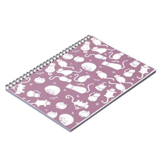 Cute White Cats Pattern on Mauve Background Notizblock (Linke Seite)