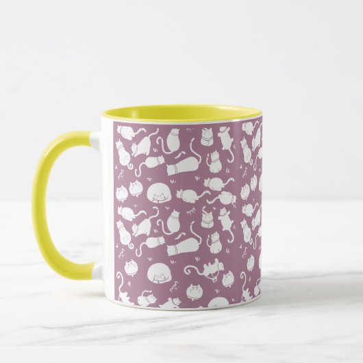 Cute White Cats Pattern on Mauve Background Tasse (Links)