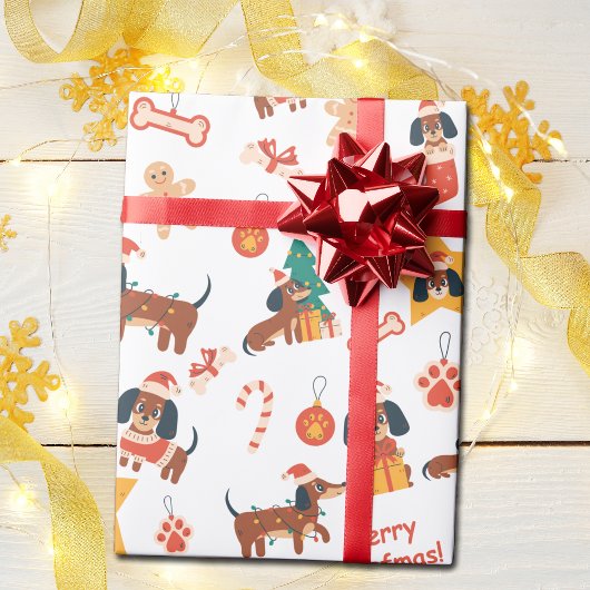 Cute White Christmas Dachshund Merry Woofmas Geschenkpapier