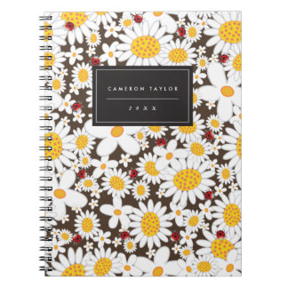 Cute White Daisies Summer Flowers and Red Ladybugs Notizblock