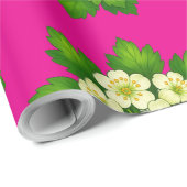 Cute white flowers and green leaves Wrapping Paper Geschenkpapier (Rolleneckpunkt)