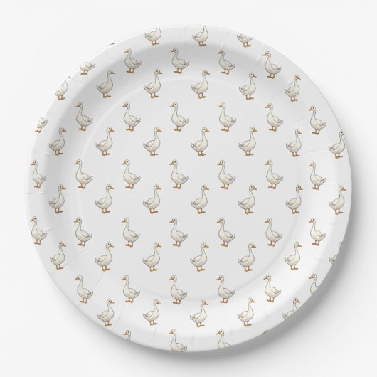 Cute White Goose Pattern Pappteller (Vorderseite)