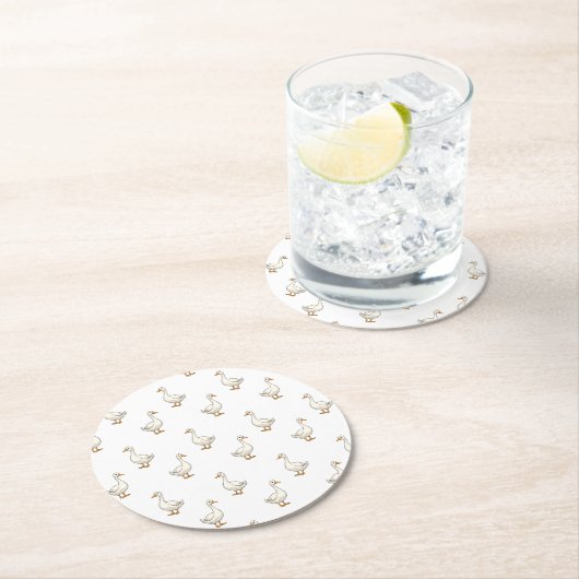 Cute White Goose Pattern Runder Pappuntersetzer (Vor Ort)