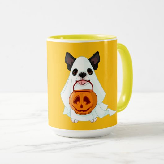 Cute White Halloween Ghost Dog Pumpkin Pail Art Tasse (VorderseiteRechts)