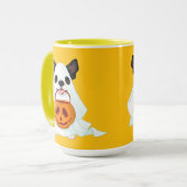 Cute White Halloween Ghost Dog Pumpkin Pail Art Tasse (Vorderseite Links)
