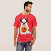 Cute White Halloween Ghost Dog With Pumpkin Pail T-Shirt (Vorne ganz)