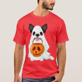 Cute White Halloween Ghost Dog With Pumpkin Pail T-Shirt (Vorderseite)