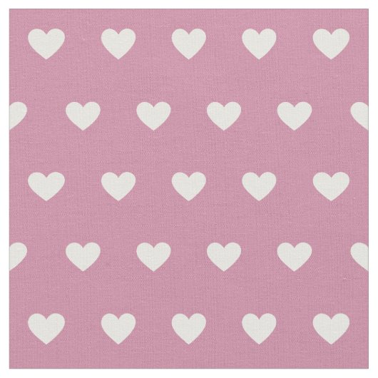 Cute White Hearts Dot Pattern Dusty Rose Stoff (Nahaufnahme)
