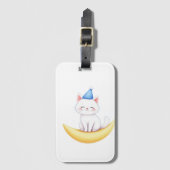 Cute White Kitten on Moon Luggage Tag Gepäckanhänger (Vorderseite Vertikal)