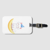 Cute White Kitten on Moon Luggage Tag Gepäckanhänger (Vorderseite (Horizontal))