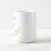 Cute White Kitten on Moon Mug Kaffeetasse (Mittel)