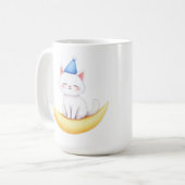Cute White Kitten on Moon Mug Kaffeetasse (Vorderseite Links)