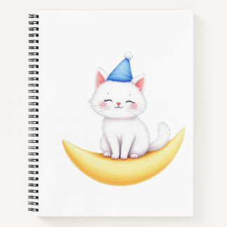 Cute White Kitten on Moon Spiral Notebook Notizblock