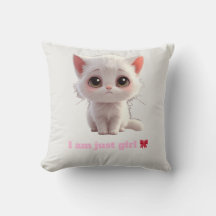 Cute White Kitten Throw Pillow - I Am Just Girl Ca