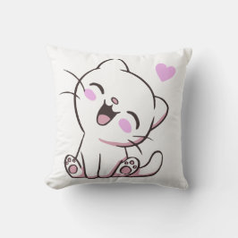 Cute White Kitten Throw Pillow Kissen