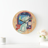 Cute White Kitten und Patchwork Große Wanduhr (Zuhause)
