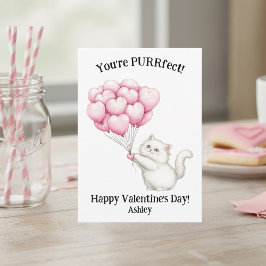 Cute White Kitten You're PURRfect Kids Valentines Mitteilungskarte