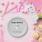 Cute white polar bear on gray birthday pappteller (Party)