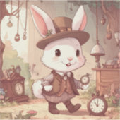 Cute White Rabbit Wonderland Whimsical Timekeeper Aufkleber (Vorderseite)