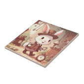 Cute White Rabbit Wonderland Whimsical Timekeeper Fliese (Seite)