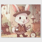 Cute White Rabbit Wonderland Whimsical Timekeeper Geschenkpapier (Flach)