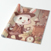 Cute White Rabbit Wonderland Whimsical Timekeeper Geschenkpapier (Ungerollt)