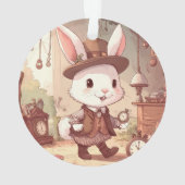 Cute White Rabbit Wonderland Whimsical Timekeeper Ornament (Rückseite)