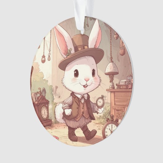 Cute White Rabbit Wonderland Whimsical Timekeeper Ornament (Vorderseite)