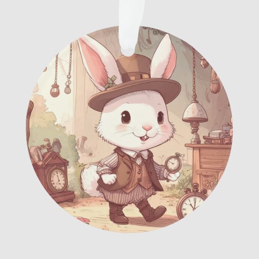 Cute White Rabbit Wonderland Whimsical Timekeeper Ornament (Vorderseite)