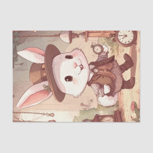 Cute White Rabbit Wonderland Whimsical Timekeeper Seidenpapier (Vorderseite)