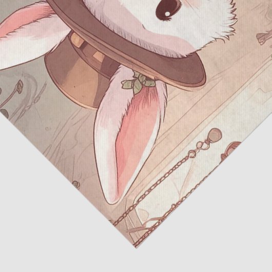 Cute White Rabbit Wonderland Whimsical Timekeeper Seidenpapier (Ausschnitt)