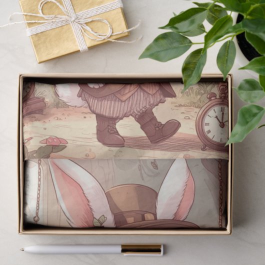 Cute White Rabbit Wonderland Whimsical Timekeeper Seidenpapier (Geschenk)