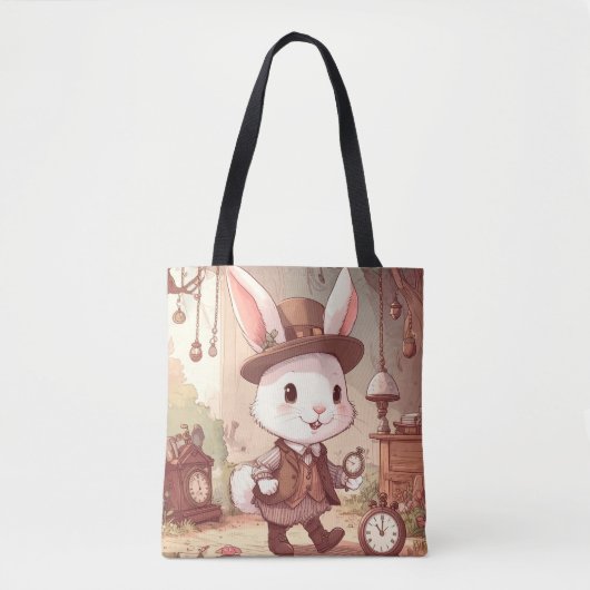 Cute White Rabbit Wonderland Whimsical Timekeeper Tasche (Vorderseite)