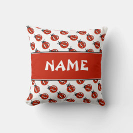 Cute White & Red Ladybugs Custom Name Kids Pillow Kissen