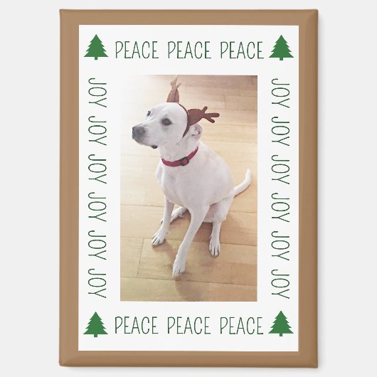 Cute White Reindeer Puppy Dog Peace Joy Brown Magnet (Vorderseite)