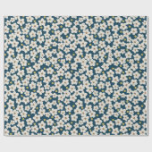 Cute White Spring Flowers Pattern on Deep Blue Geschenkpapier (Flach)
