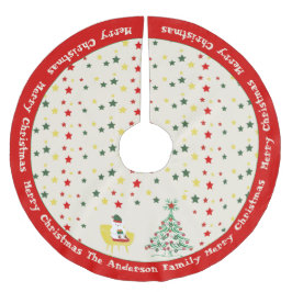 Cute White Teddy Bear & Pine Tree Merry Christmas Polyester Weihnachtsbaumdecke