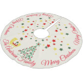 Cute White Teddy Bear & Tree Merry Christmas Polyester Weihnachtsbaumdecke (Schrägansicht)