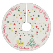 Cute White Teddy Bear & Tree Merry Christmas Polyester Weihnachtsbaumdecke (Vorderseite)