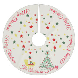 Cute White Teddy Bear & Tree Merry Christmas Polyester Weihnachtsbaumdecke