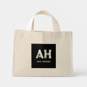 CUTE WHITE TWO LETTER MONOGRAM NAME NATURAL BLACK MINI STOFFBEUTEL (Rückseite)