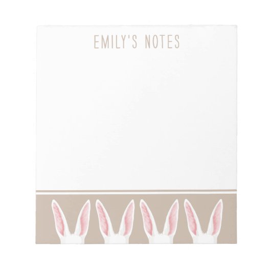 Cute White Watercolor Bunny Ears On Beige Easter Notizblock (Vorderseite)