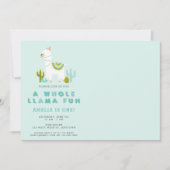 Cute Whole Llama Fun Aqua First Birthday Photo Einladung (Vorderseite)