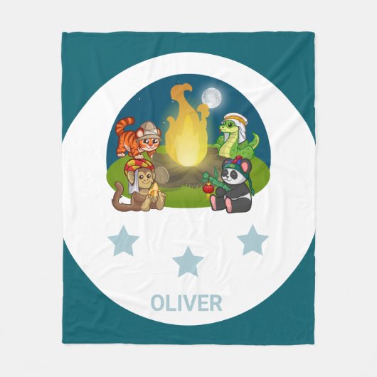 Cute Wild Animals Jungle Night Camping Party Kids Fleecedecke (Vorderseite)