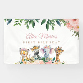Cute Wild Jungle Safari Animals Birthday Parade Banner